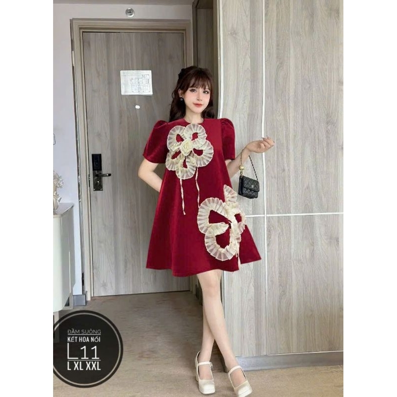 ĐẦM SUÔNG TAFTA KẾT HOA NỔI – SANG TRỌNG, NỮ TÍNH, CHUẨN TIỂU THƯMã sản phẩm: MS L11