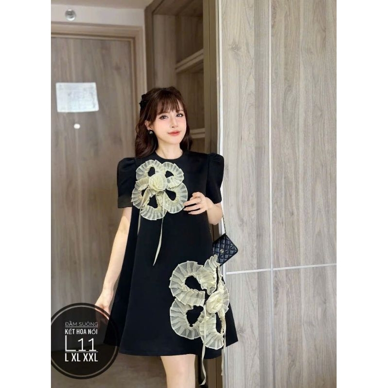 ĐẦM SUÔNG TAFTA KẾT HOA NỔI – SANG TRỌNG, NỮ TÍNH, CHUẨN TIỂU THƯMã sản phẩm: MS L11