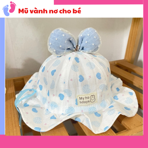 Mũ vành tai bèo chống nắng có nơ cho bé gái có nơ trên đỉnh đầu saubabi
