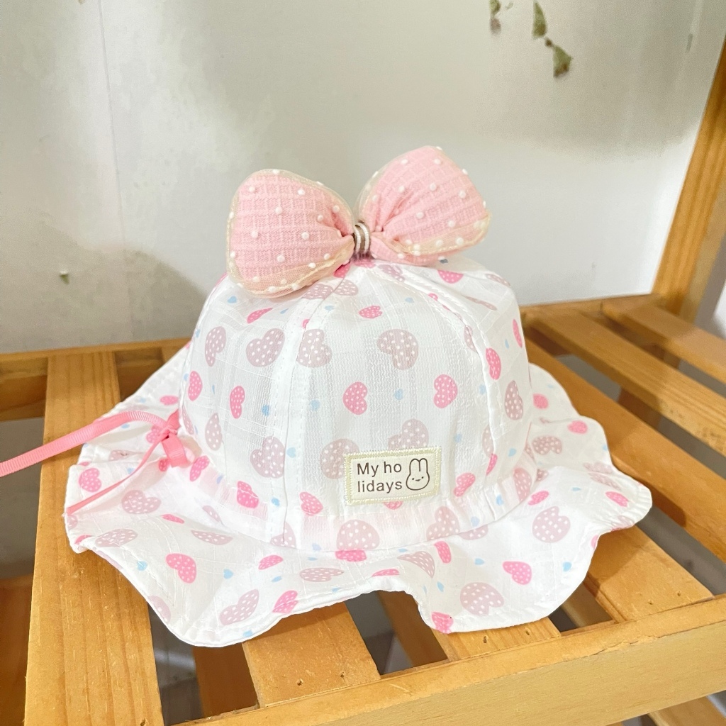 Mũ vành tai bèo chống nắng có nơ cho bé gái có nơ trên đỉnh đầu saubabi