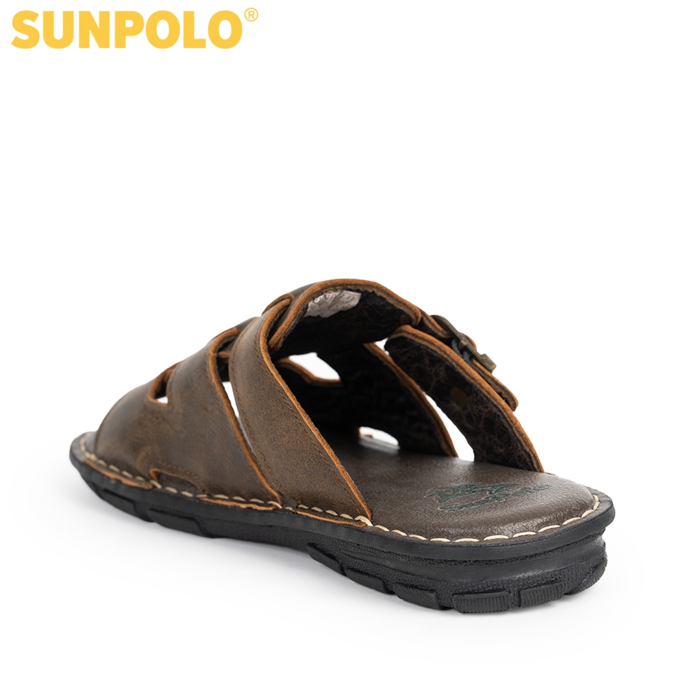 Ảnh Dép Nam Quai Ngang Da Bò Cao Cấp SUNPOLO AQN022 Phiên Bản Nâu Đặc Biệt 2