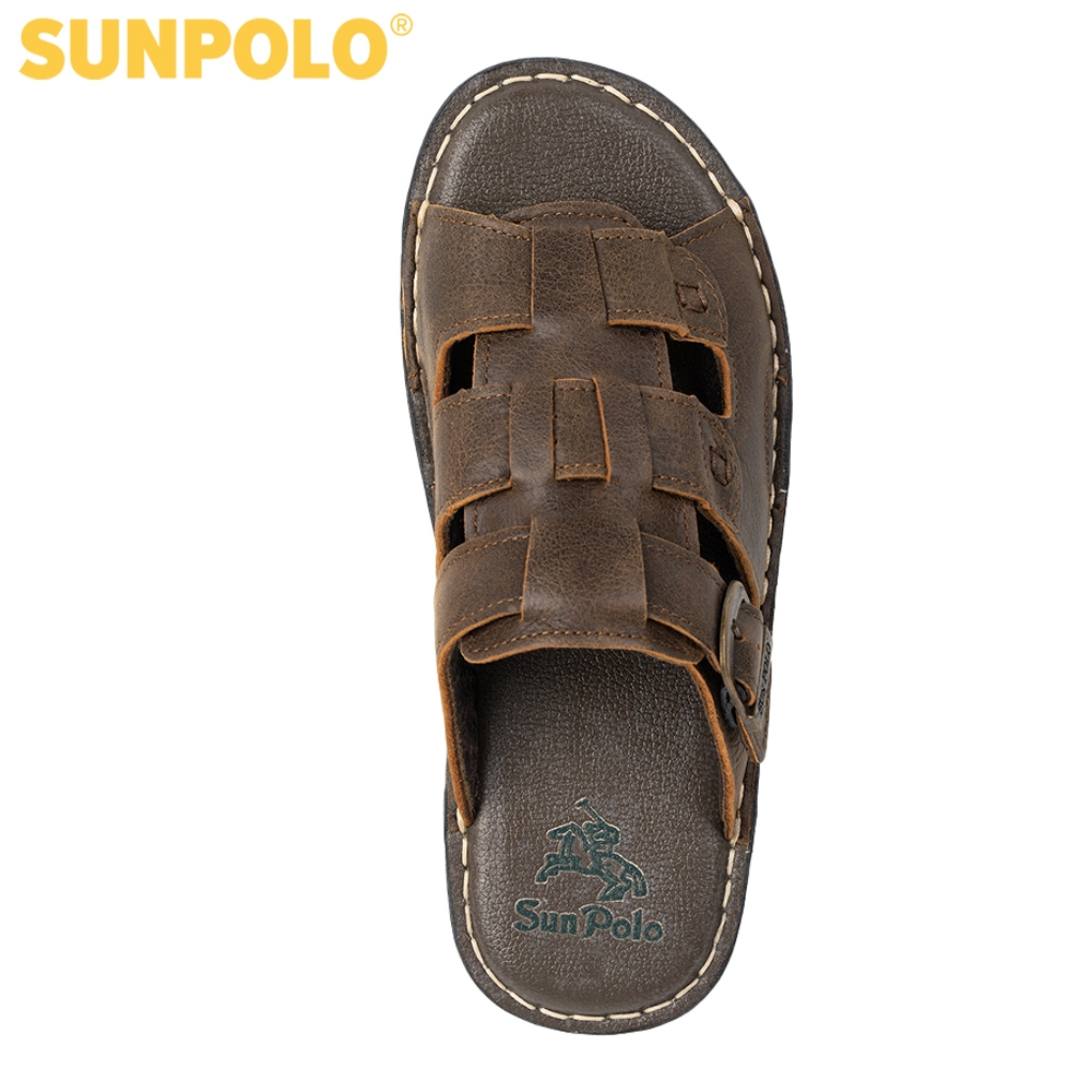 Ảnh Dép Nam Quai Ngang Da Bò Cao Cấp SUNPOLO AQN022 Phiên Bản Nâu Đặc Biệt 4