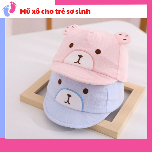 mũ xô che nắng cho bé họa tiết gấu siêu đáng yêu chất liệu vải cotton saubabi