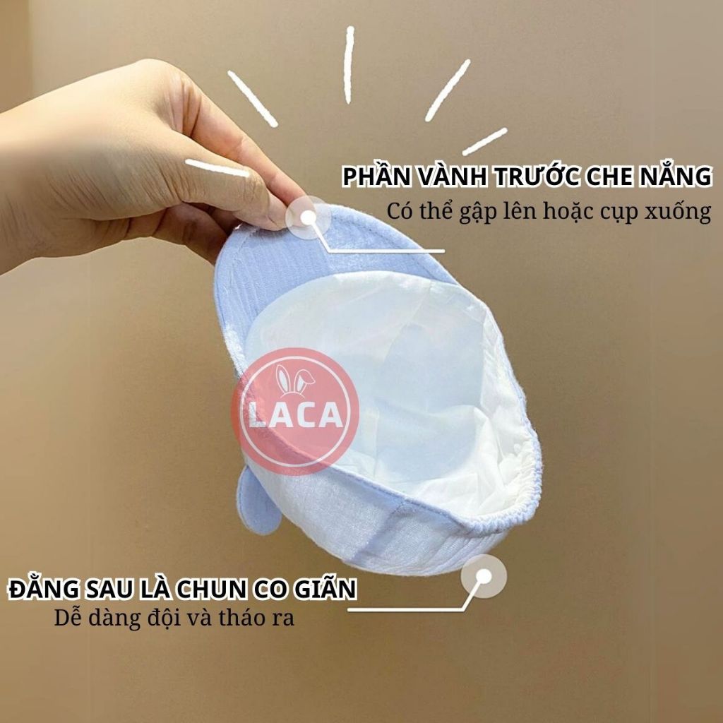 mũ xô che nắng cho bé họa tiết gấu siêu đáng yêu chất liệu vải cotton saubabi