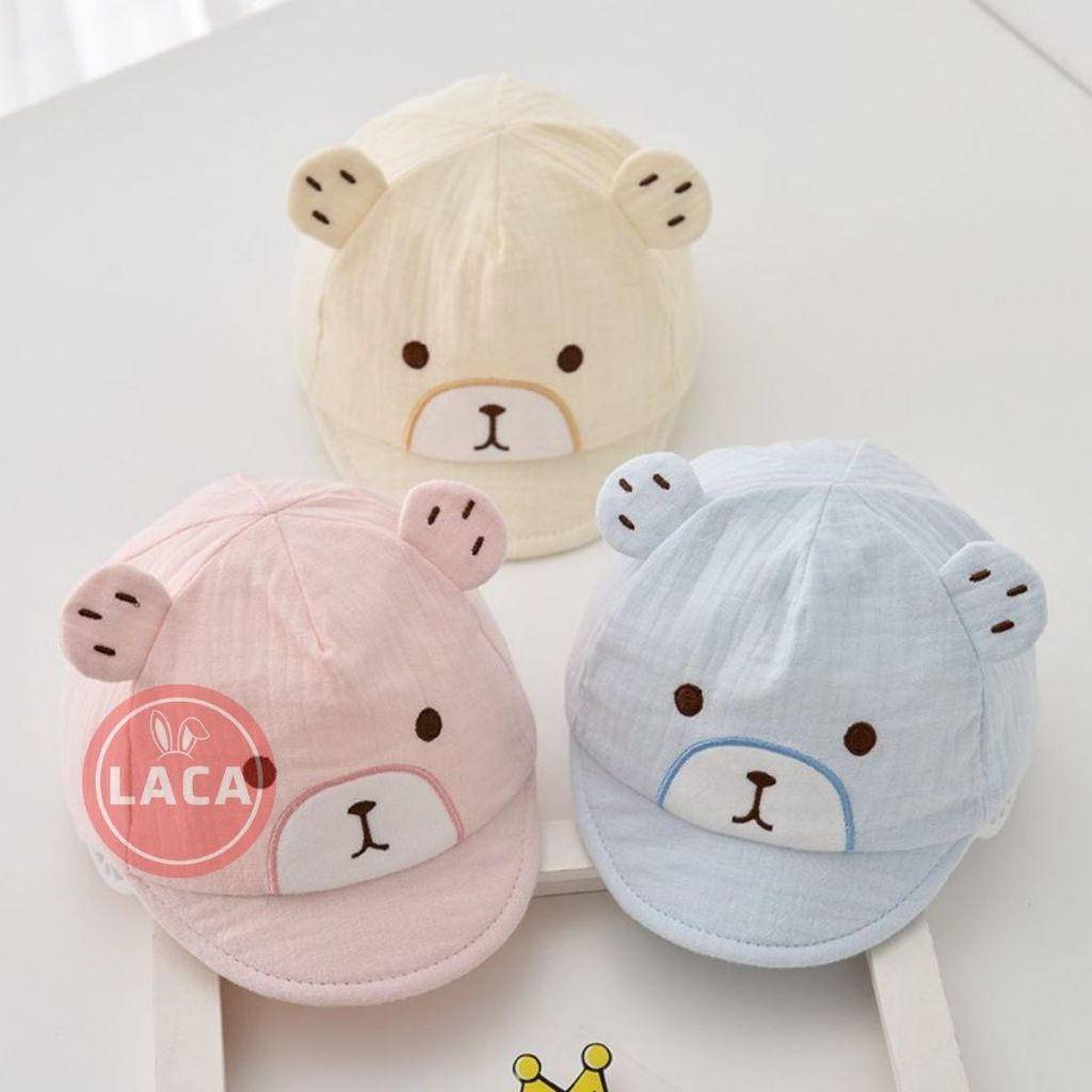 mũ xô che nắng cho bé họa tiết gấu siêu đáng yêu chất liệu vải cotton saubabi