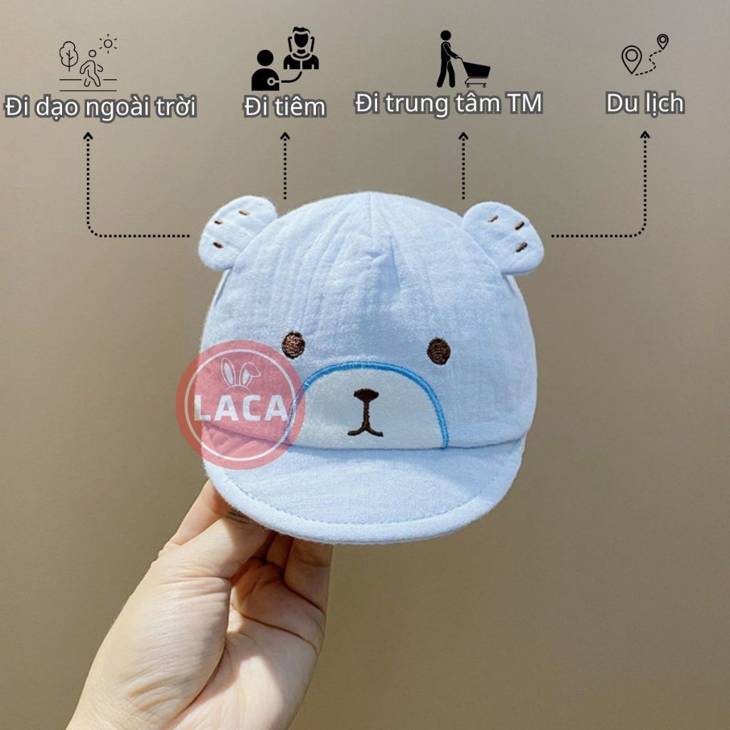 mũ xô che nắng cho bé họa tiết gấu siêu đáng yêu chất liệu vải cotton saubabi