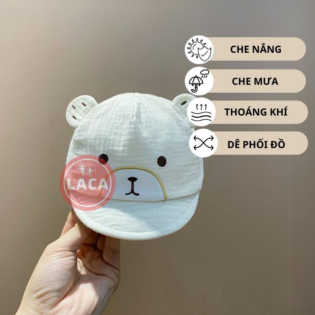 mũ xô che nắng cho bé họa tiết gấu siêu đáng yêu chất liệu vải cotton saubabi