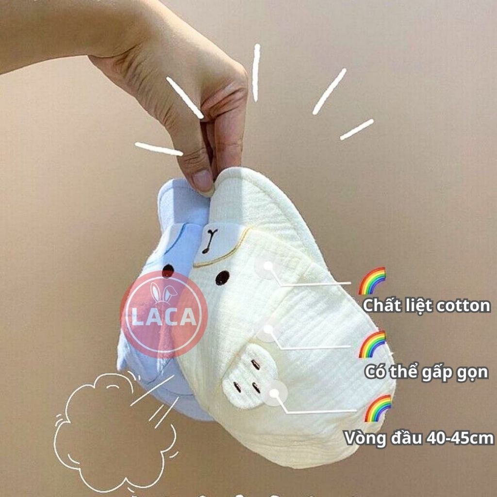 mũ xô che nắng cho bé họa tiết gấu siêu đáng yêu chất liệu vải cotton saubabi