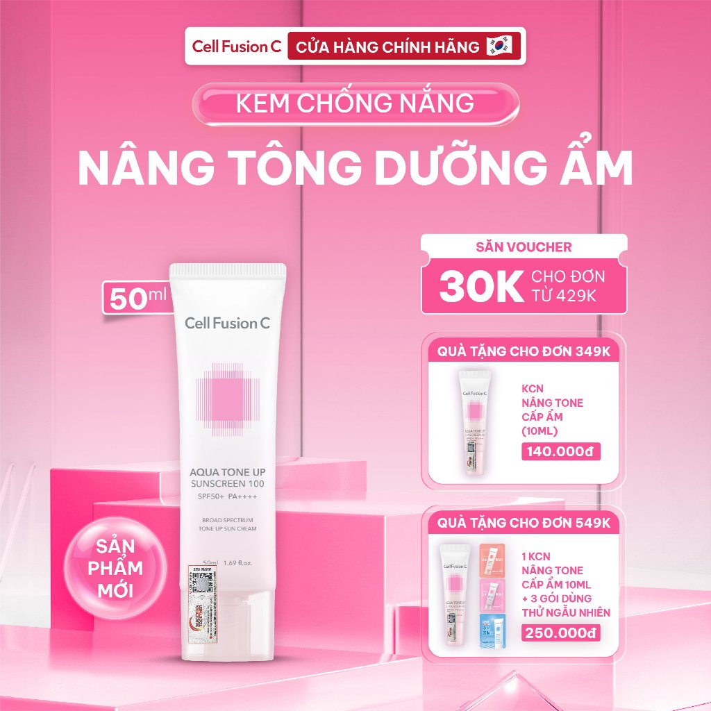 Ảnh Kem Chống Nắng Nâng Tone Cấp Ẩm Căng Bóng Cho Mọi Loại Da Cell Fusion C Aqua Tone Up Sunscreen 100 SPF50+ PA++++ 1