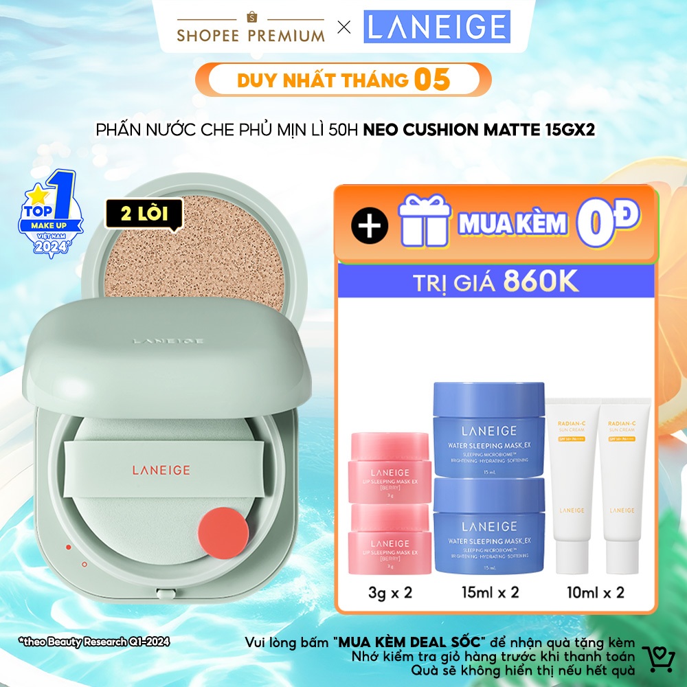 Ảnh Phấn Nước Kiềm Dầu Chống Nước Che Khuyết Điểm 50H Laneige Neo Cushion Matte 15g + Kèm Lõi 1