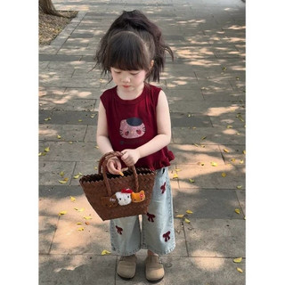 Set áo mèo hellokity mix quần bò nơ phong cách hàn quốc cho bé gái