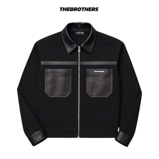 Áo khoác nam form boxy phối da thời trang streetwear - The Brothers jacket đen cá tính