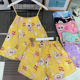 (40-72kg) BỘ ĐÙI LỤA 2 DÂY CÓ TÚI, ÁO XẾP LI HỌA TIẾT NHIỀU HÌNH DỄ THƯƠNG