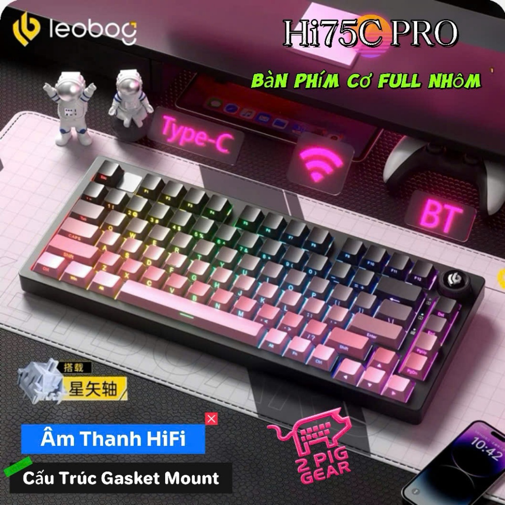 [SẴN HÀNG] Phím Cơ Full Nhôm 3 Mode Kết Nối LEOBOG Hi75C PRO | Gasket Mount | Âm Thanh HiFi | Núm Xoay Đa Chức Năng | BigBuy360 - bigbuy360.vn