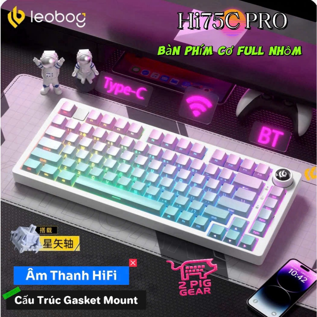 [SẴN HÀNG] Phím Cơ Full Nhôm 3 Mode Kết Nối LEOBOG Hi75C PRO | Gasket Mount | Âm Thanh HiFi | Núm Xoay Đa Chức Năng | BigBuy360 - bigbuy360.vn