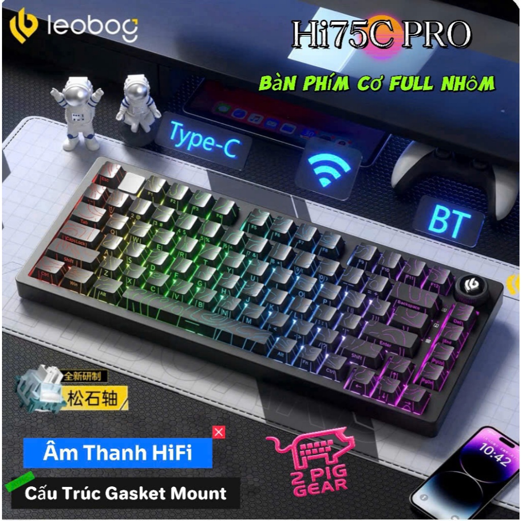 [SẴN HÀNG] Phím Cơ Full Nhôm 3 Mode Kết Nối LEOBOG Hi75C PRO | Gasket Mount | Âm Thanh HiFi | Núm Xoay Đa Chức Năng | BigBuy360 - bigbuy360.vn