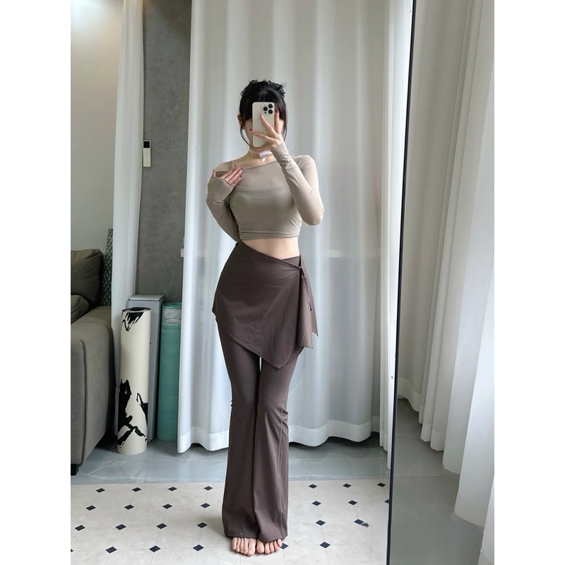 Quần thể thao ống loe kèm quây Fither tập yoga, pilates thoáng khí, kiểu dáng thanh lịch