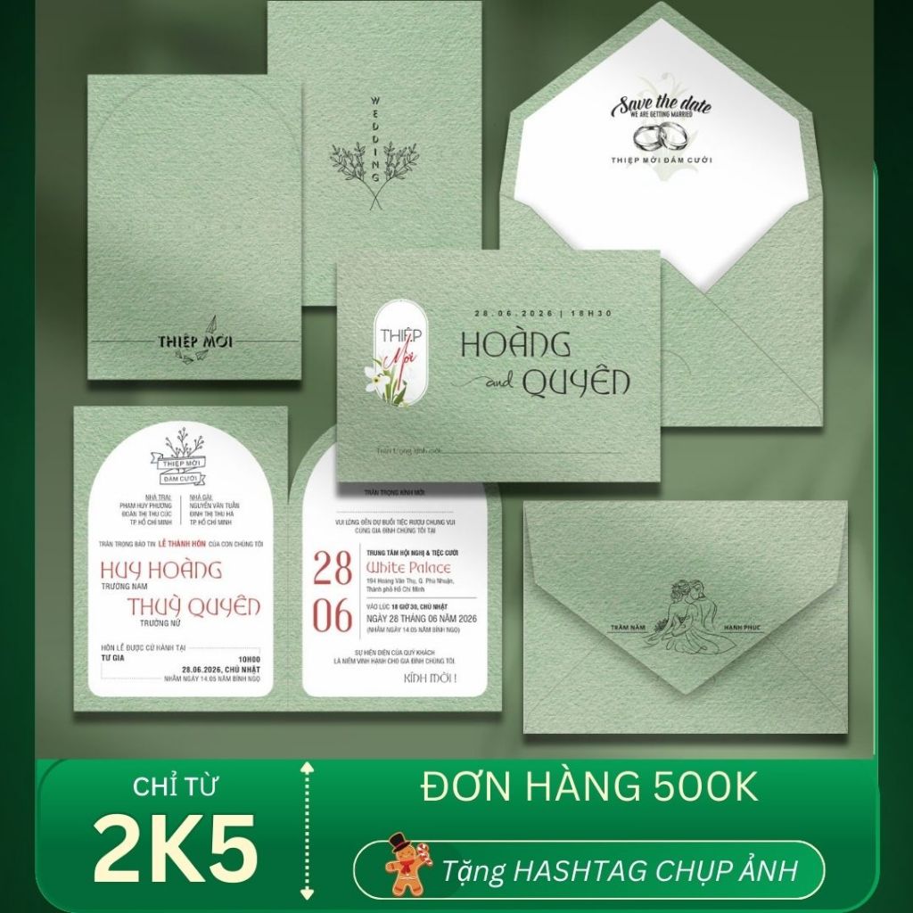 Thiệp cưới có phong bì Madi sang trọng, thiết kế mới 2025 - In Offest đẹp, giá chỉ từ 2k5