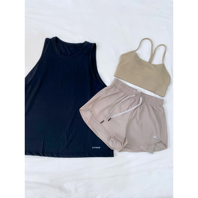 Quần short thể thao chạy bộ FitHer 2 lớp dáng rộng, chống lộ