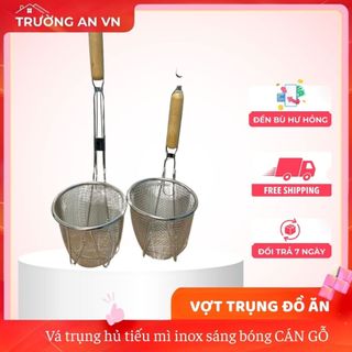 Vợt sóc trụng hủ tiếu INOX XỊN sáng bóng CÁN GỖ loại lớn cao cấp Vạn Lợi  - Trường An VN