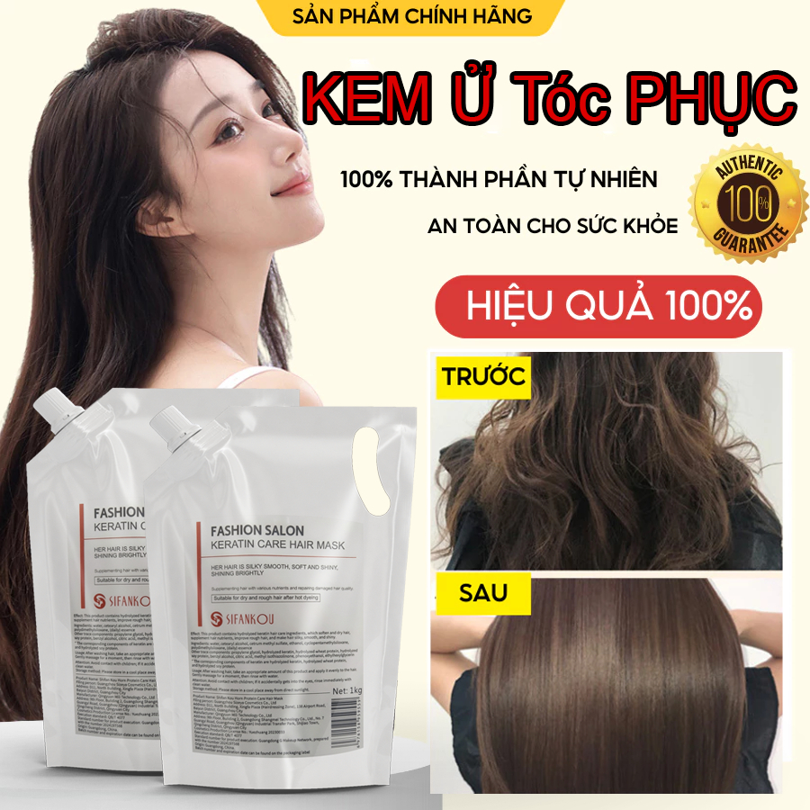 Mặt Nạ Dưỡng Tóc Keratin Ủ Tóc Phục Hồi Tóc Hư Tổn Giúp Tóc Siêu Mềm Mượt 1000ml
