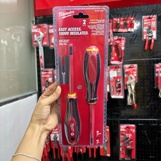 Bộ 2 Tua Vít Cách Điện 1000V Mũi Slim Milwaukee 48-22-2207 - Tay Cầm 3 Cạnh - Chính Hãng