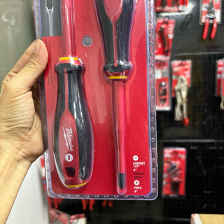 Bộ 2 Tua Vít Cách Điện 1000V Mũi Slim Milwaukee 48-22-2207 - Tay Cầm 3 Cạnh - Chính Hãng