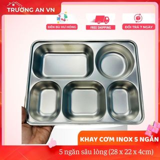 Khay cơm inox 5 ngăn sâu lòng (28 x 22 x 4cm), khay cơm cao cấp - Trường An VN