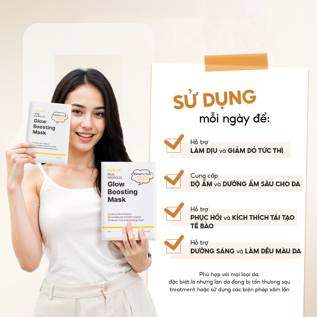 Mặt nạ keo ong C'NEW LAB hỗ trợ dưỡng sáng và phục hồi da chuyên sâu (Hộp 5 miếng)
