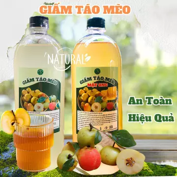 Giấm Táo Mèo Nguyên Chất 1000ml - Giấm Sống Có Giấm Cái, Lên Men Tự Nhiên, 2 Vị Nguyên Bản Và Mật Ong, Đồ Uống Healthy