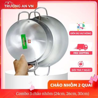 Combo 3 chảo nhôm (24cm, 26cm, 30cm) cao cấp dày lòng sâu đổ bánh xèo, xào chính hãng - Trường An VN