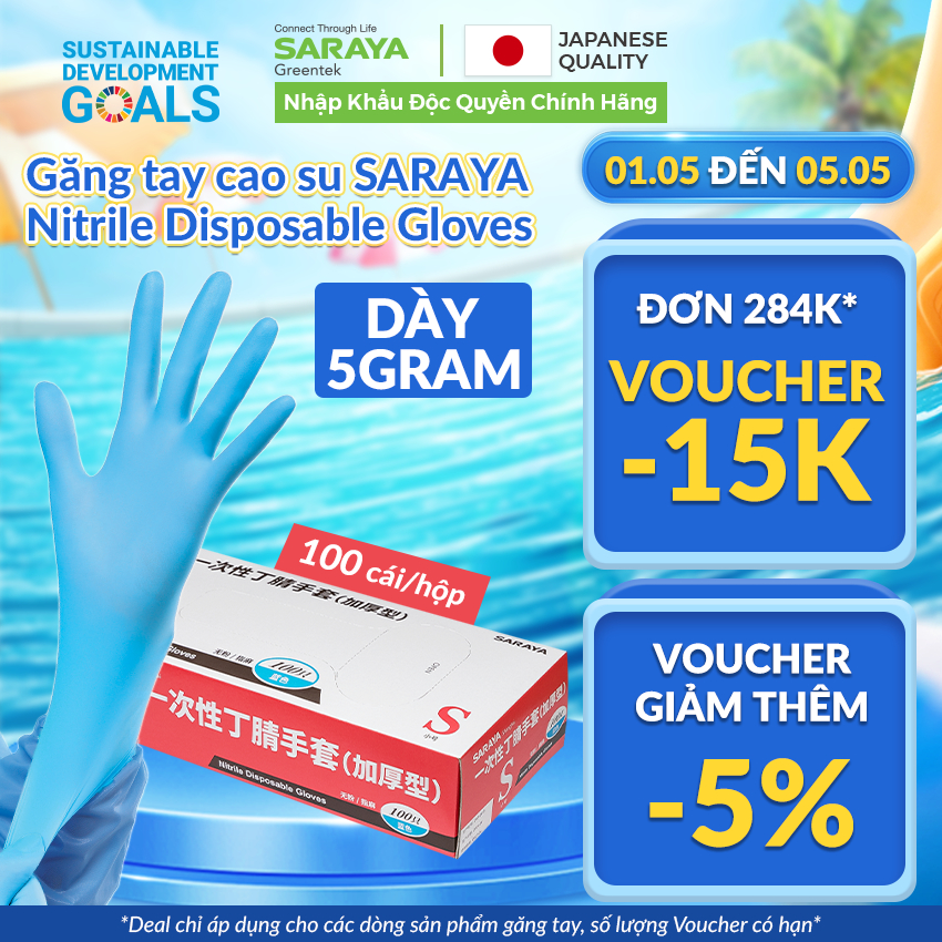 Ảnh Găng tay cao su Saraya Nitrile Loại Dày 5Gram Không Bột, dùng trong chế biến thực phẩm, làm đẹp, vệ sinh - 100 cái/hộp 1