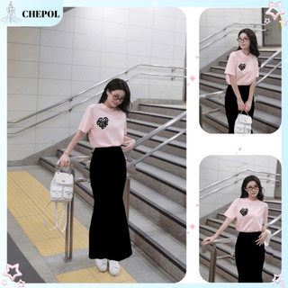 Set ( Áo Thun Hồng + Chân Váy Đuôi Cá) Áo Phông Nữ Chepol UNISEX,Cổ Tròn, Tay Ngắn,Chất Cotton Co Dãn 2 Chiều  CP_x6070