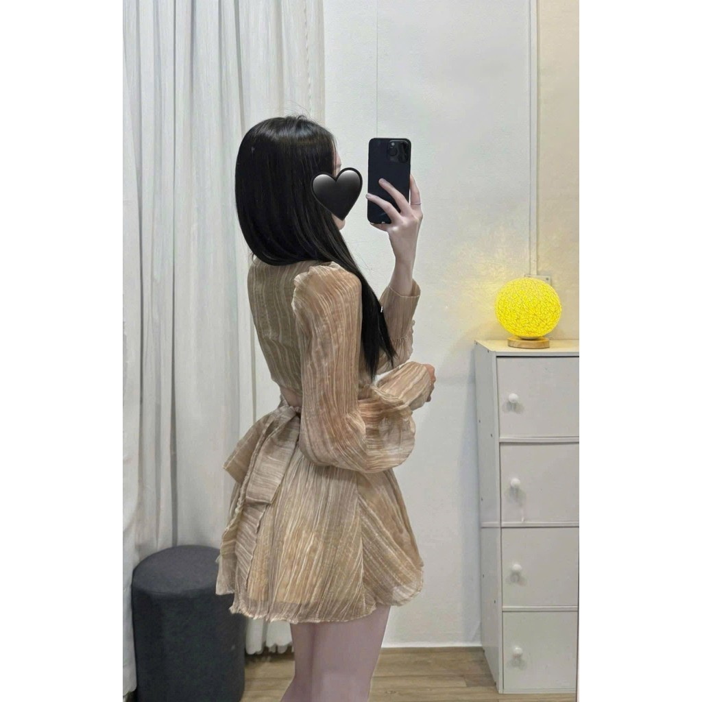 Váy tiểu thư dáng xoè cổ chữ v tay dài chất voan lụa cao cấp, đầm sexy tôn dáng quyến rũ đi biển mặc mùa hè HCOM26057