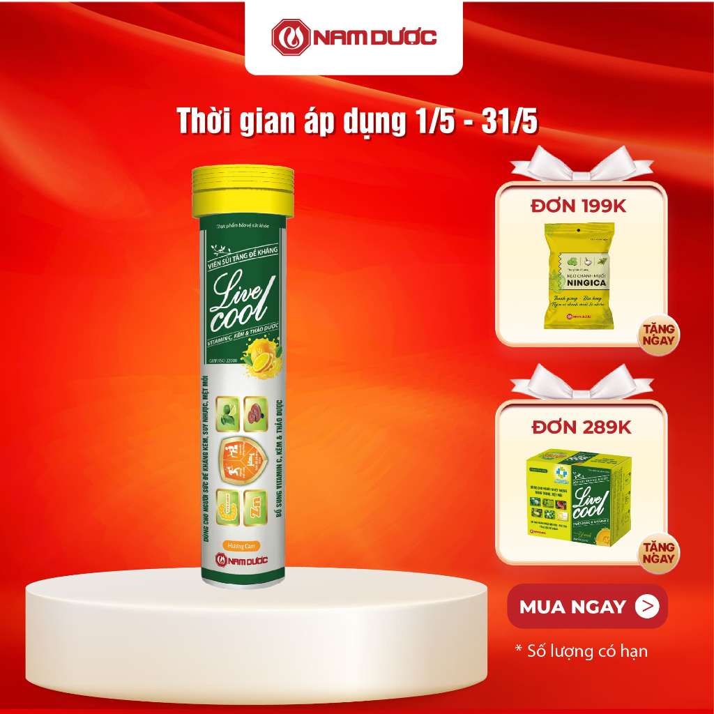 Ảnh Viên sủi tăng đề kháng Livecool Nam Dược 16 viên x 4g hương cam, bổ sung vitamin C, kẽm và thảo dược 1
