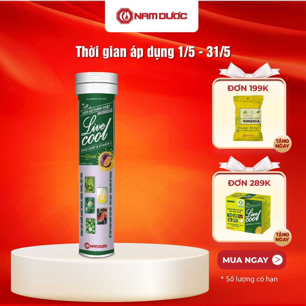 Ảnh Viên sủi thanh nhiệt Livecool Nam Dược hương chanh dây 16 viên x4g hỗ trợ giảm nhiệt miệng nóng trong, tăng sức đề kháng 1