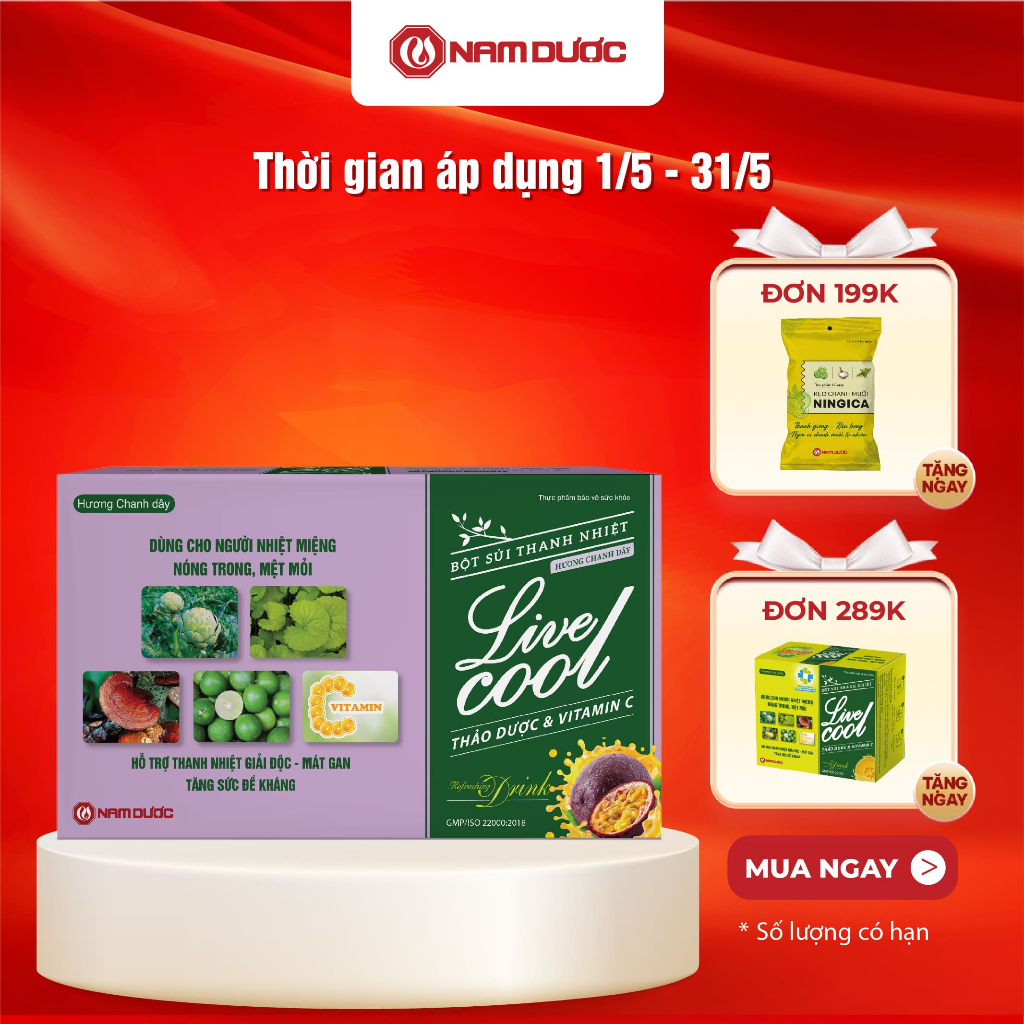 Ảnh Bột sủi thanh nhiệt Livecool Nam Dược hương chanh dây(10 góix7gr) hỗ trợ giảm nhiệt miệng,nóng trong 1