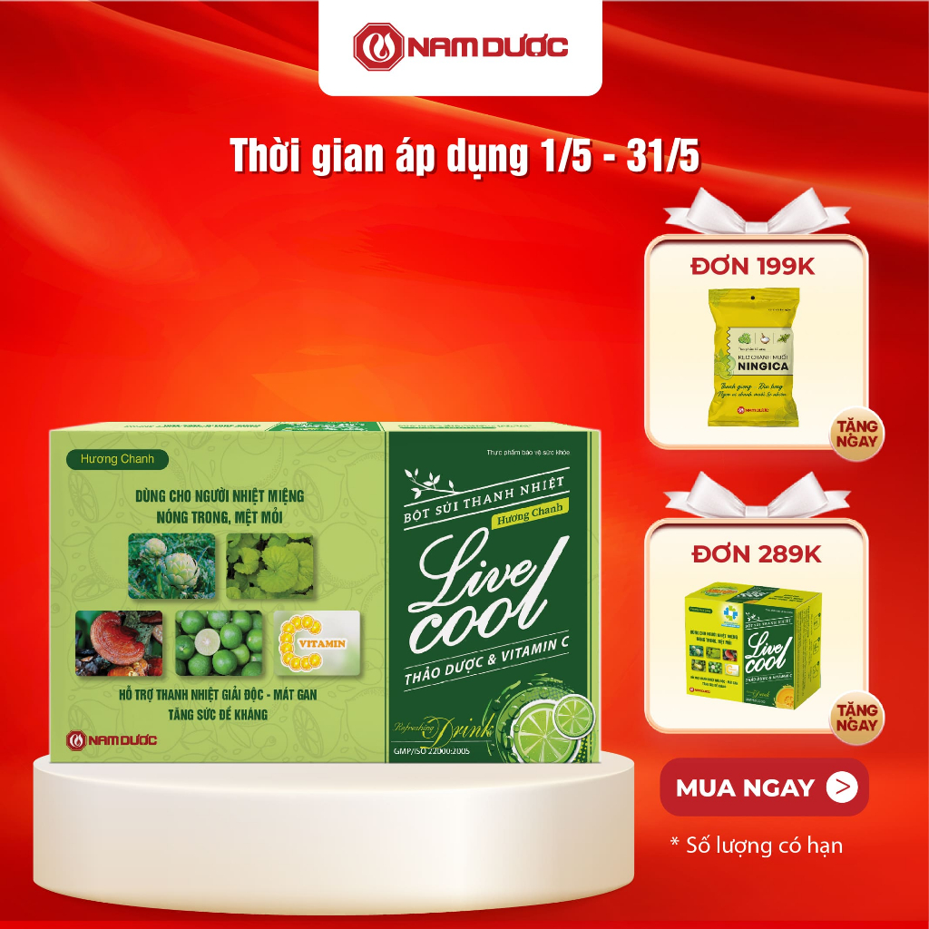 Ảnh Bột sủi thanh nhiệt Livecool Nam Dược hương chanh hộp 10 góix7gram giúp giảm nhiệt miệng, nóng trong 1