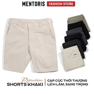 Quần Short Nam Cao Cấp MENTORIS, Chất vải Kaki Co Giãn, Cạp Cúc Sang Trọng, Lịch Sự MSR15