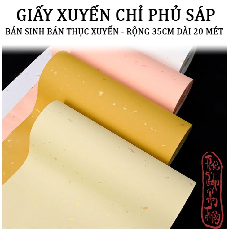 20mét Giấy Xuyến Chỉ Nhuộm Sáp Viết Thư Pháp Hán Việt Rắc Nhũ Vàng Bán Sinh Bán Thục Xuyến