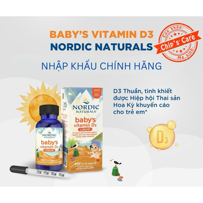 (Date 12/26) Vitamin D3 thuần tinh khiết Nordic Naturals lọ 22,5ml NHẬP ...