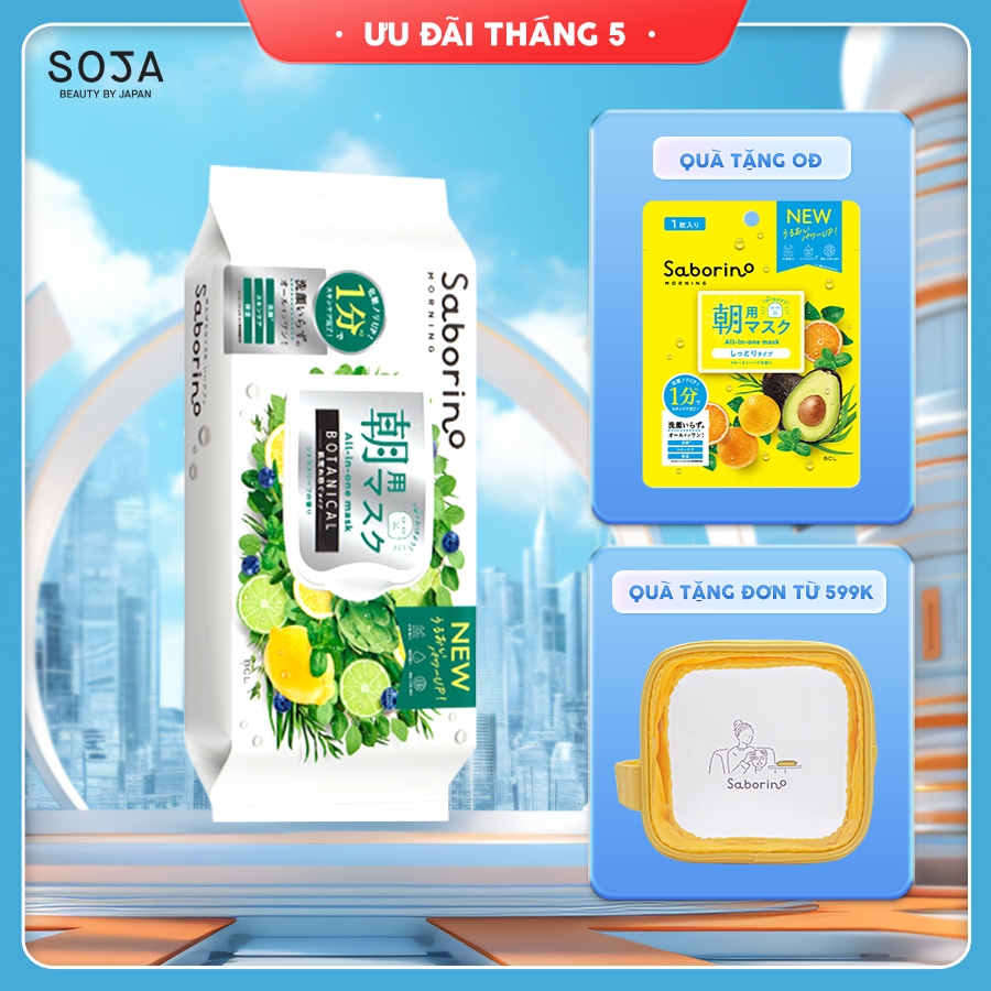 Ảnh Mặt Nạ Dưỡng Ẩm Buổi Sáng Saborino Hương Thảo Mộc Morning Facial Sheet Mask Botanical N 30 Miếng 4
