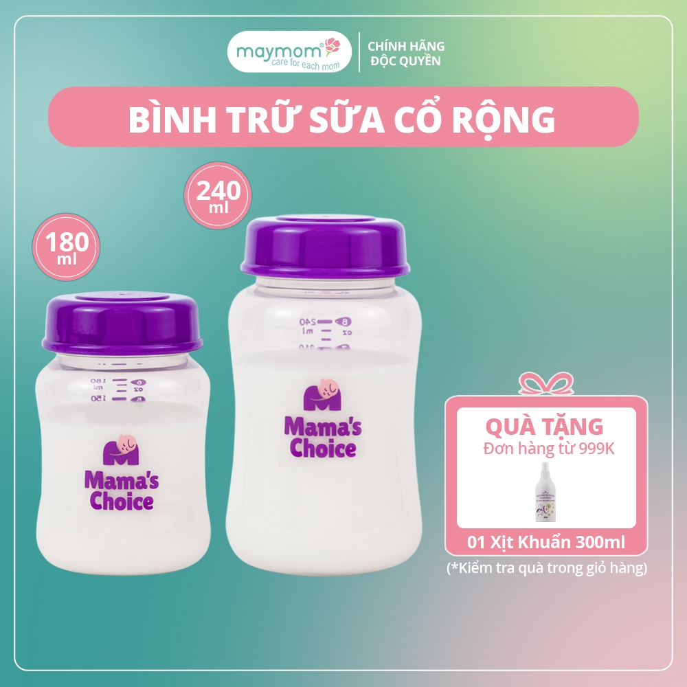 Ảnh Bình Trữ Sữa Cổ Rộng Mama's Choice, Tương Thích Máy Hút Sữa Spectra, Avent, Fatz, Rozabi, Cimilre Dung Tích 180ml-240ml 1