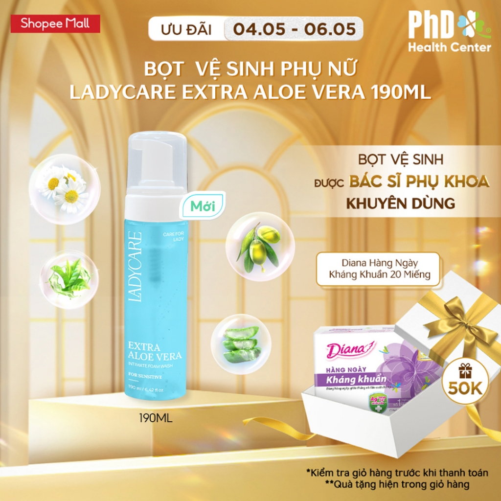 Ảnh Dung Dịch Vệ Sinh Phụ Nữ Dạng Bọt Ladycare Extra Aloe Vera Da Nhạy Cảm, Duy Trì Độ pH Tự Nhiên 190ml 1