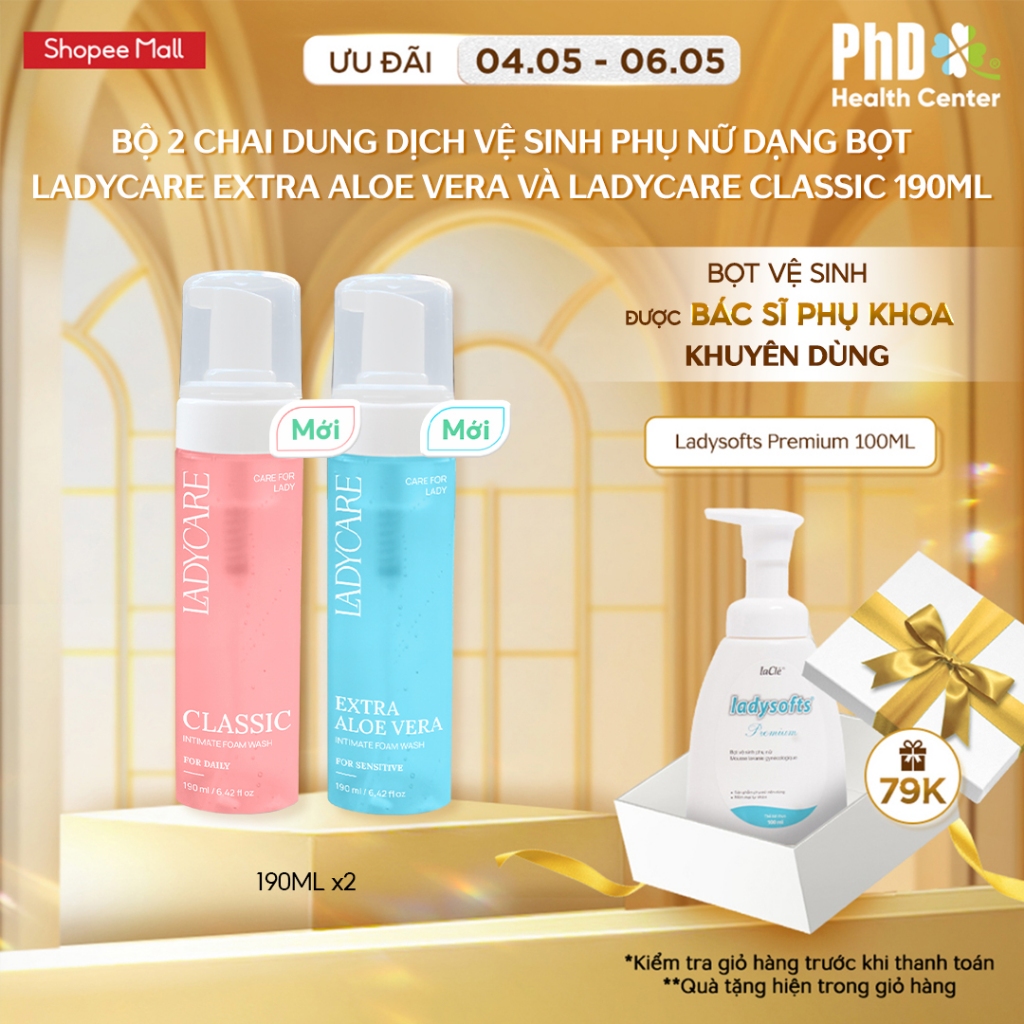 Ảnh Combo 2 Chai Dung Dịch Vệ Sinh Phụ Nữ Dạng Bọt Ladycare Classic Và Ladycare Extra Aloe Vera 190ml 1
