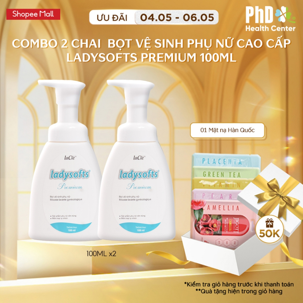 Ảnh Combo 2 Chai Dung Dịch Vệ Sinh Phụ Nữ Dạng Bọt Ladysofts Premium Duy Trì Độ pH Tự Nhiên 100ml 1