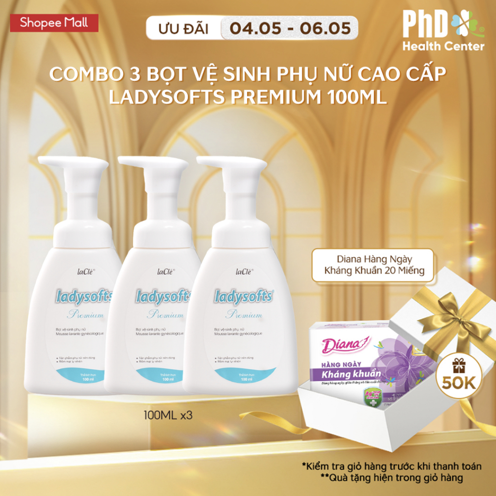 Ảnh Combo 3 Chai Dung Dịch Vệ Sinh Phụ Nữ Dạng Bọt Ladysofts Premium Duy Trì Độ pH Tự Nhiên 100ml 1