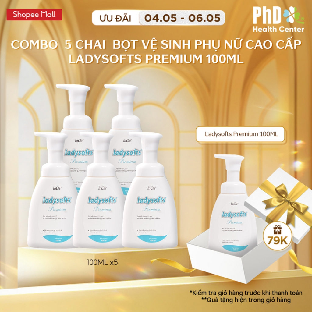 Ảnh Combo 5 Chai Dung Dịch Vệ Sinh Phụ Nữ Dạng Bọt Ladysofts Premium Duy Trì Độ pH Tự Nhiên 100ml 1