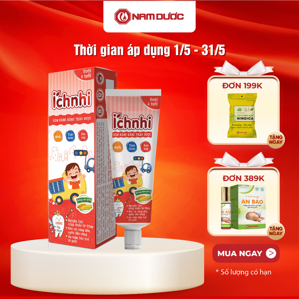 Ảnh Kem đánh răng thảo dược Ích Nhi hương dưa gang tuýp 50g cho bé dưới 6 tuổi nuốt được bảo vệ răng sữa, ngừa sâu răng 1