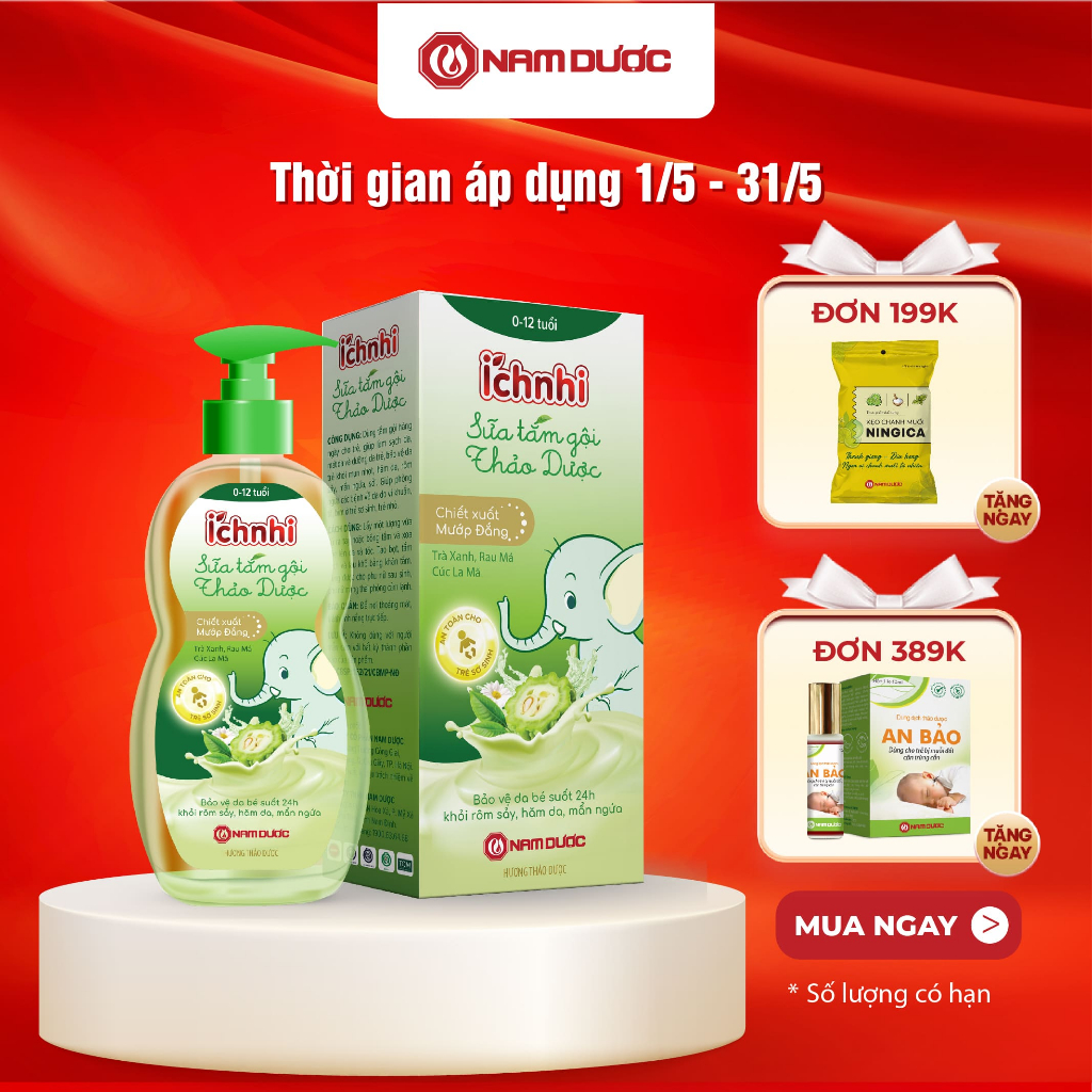 Ảnh Sữa tắm gội thảo dược Ích Nhi cho bé chai 200ml phòng cảm lạnh, ngừa rôm sẩy, mẩn ngứa, dưỡng da mềm mịn cho bé 1